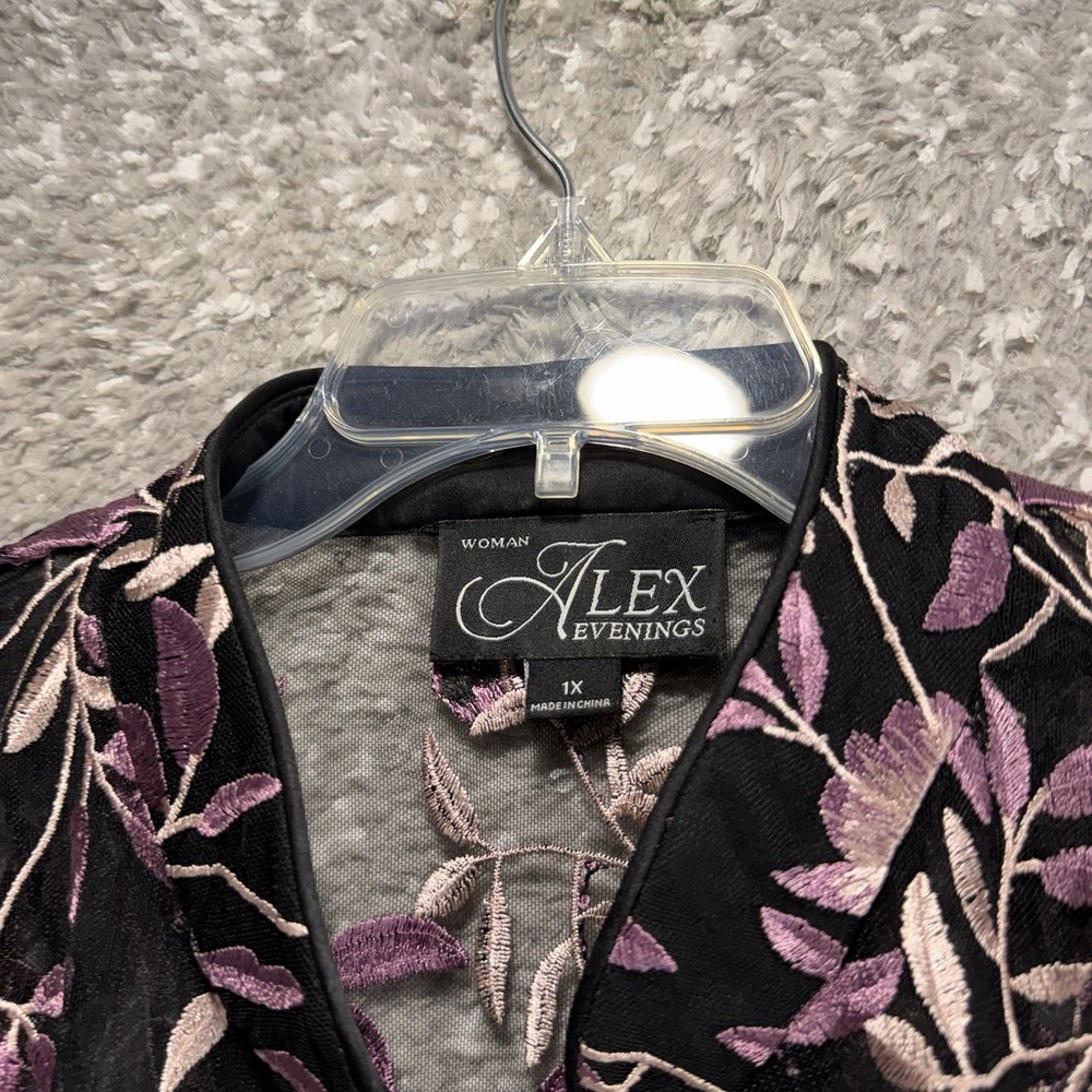 Alex Evenings Lace Floral Sheer Cardigan 1X 3/4 Sleeve Cover Up Formal Preppy - Picture 3 of 11